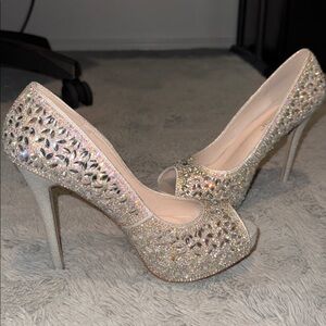 De Blossom Collection Silver Embellished Peep-Toe Heels